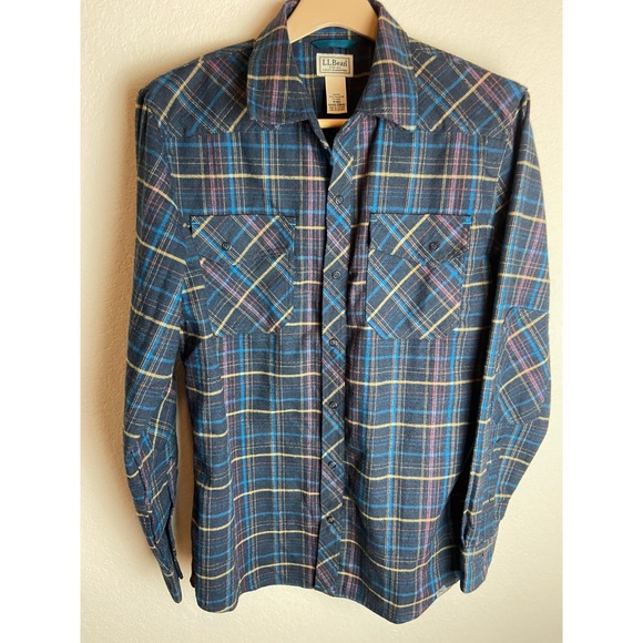 L.L. Bean Other - L.L.Bean Mens Medium Wool Blend Plaid Flannel Button Up Shirt - Blue Tan